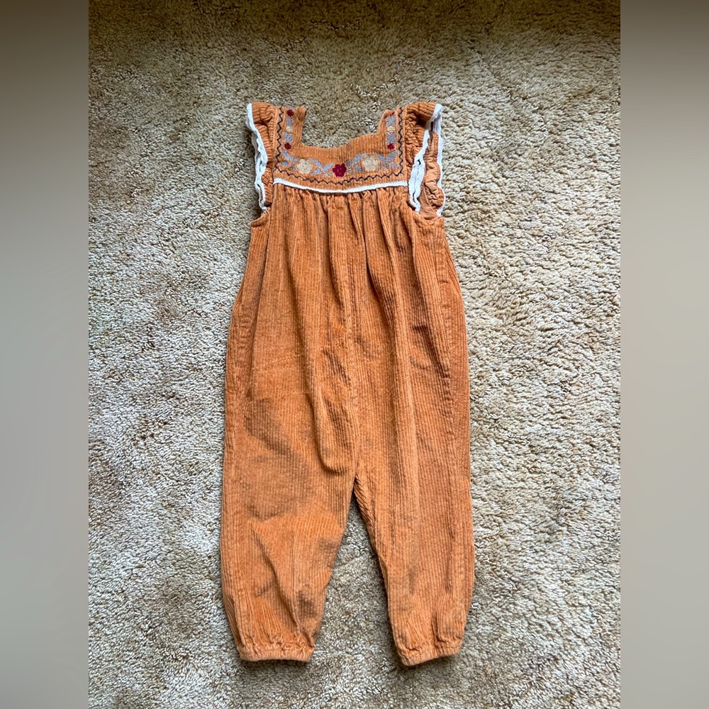 Zara Girls Size 3/4 Corduroy Jumpsuit Embroidered Pattern Fall Photos Western